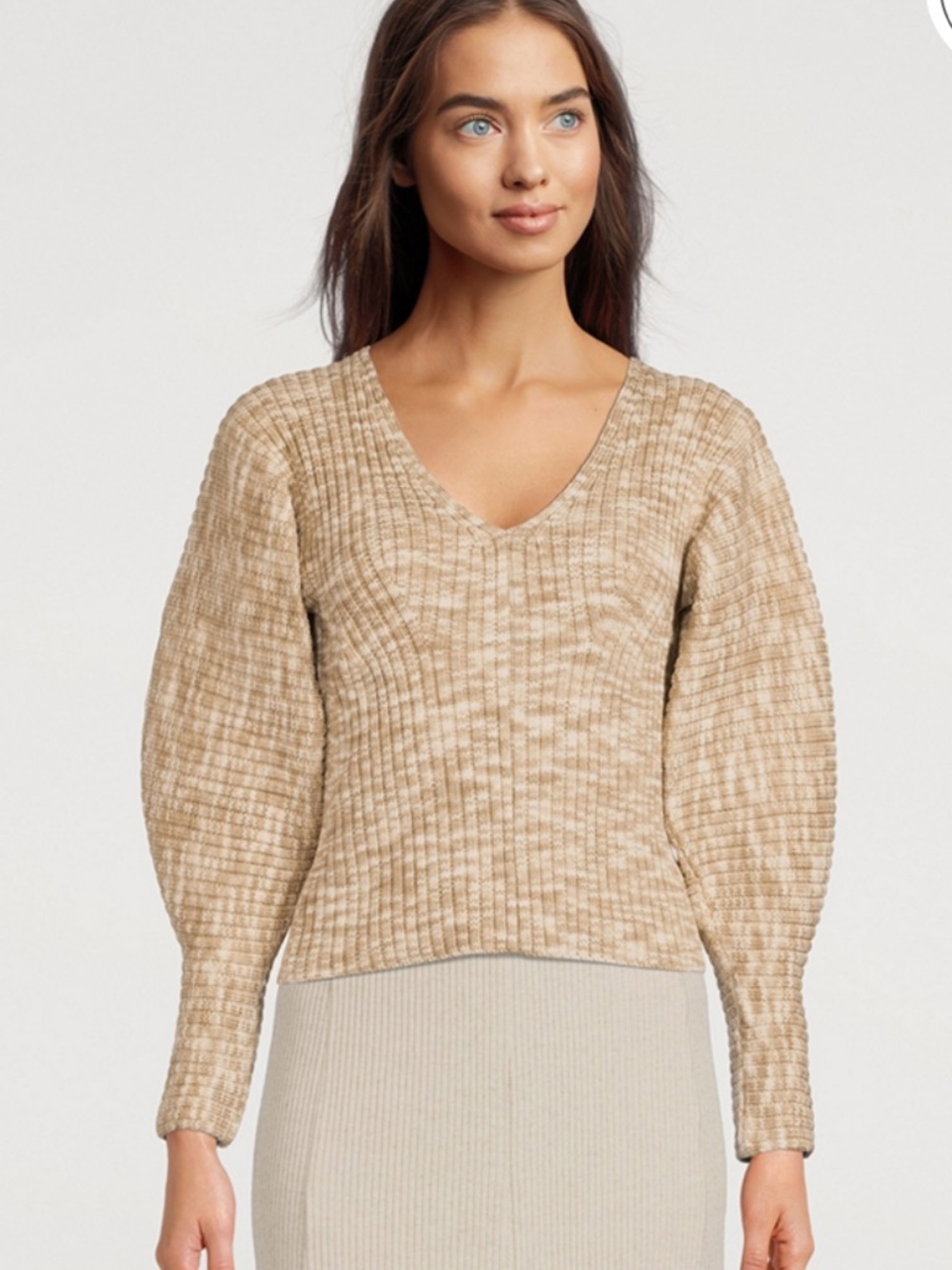 Mara Hoffman Olla Balloon Sleeve Ribbed V-Neck Sweater
